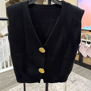 Commense Black Cardigan with Gold Accents